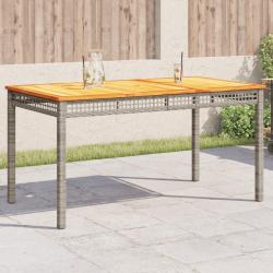 Table de gris 140x80x75 cm r&eacute;sine tress&eacute;e et bois acacia