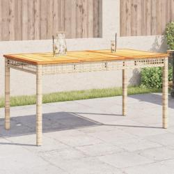 Table de beige 140x80x75 cm r&eacute;sine tress&eacute;e et acacia