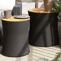 Tables d'appoint de 2 pcs dessus en bois noir poly rotin