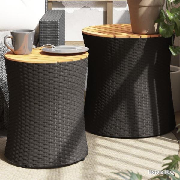 Tables d'appoint de 2 pcs dessus en bois noir poly rotin