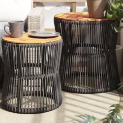 Tables d'appoint de 2 pcs dessus en bois gris poly rotin