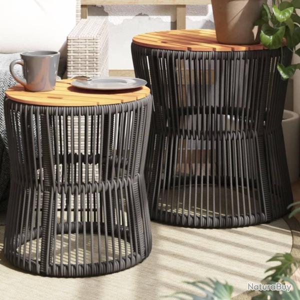 Tables d'appoint de 2 pcs dessus en bois gris poly rotin