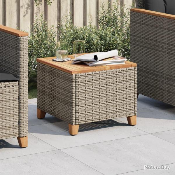 Table de gris 45x45x37 cm r�sine tress�e et bois acacia