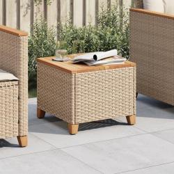 Table de beige 45x45x37 cm r&eacute;sine tress&eacute;e et bois acacia