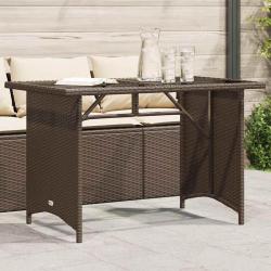 Table de avec dessus en verre marron 110x68x70 cm rotin