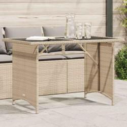 Table de avec dessus en verre beige 110x68x70 cm rotin