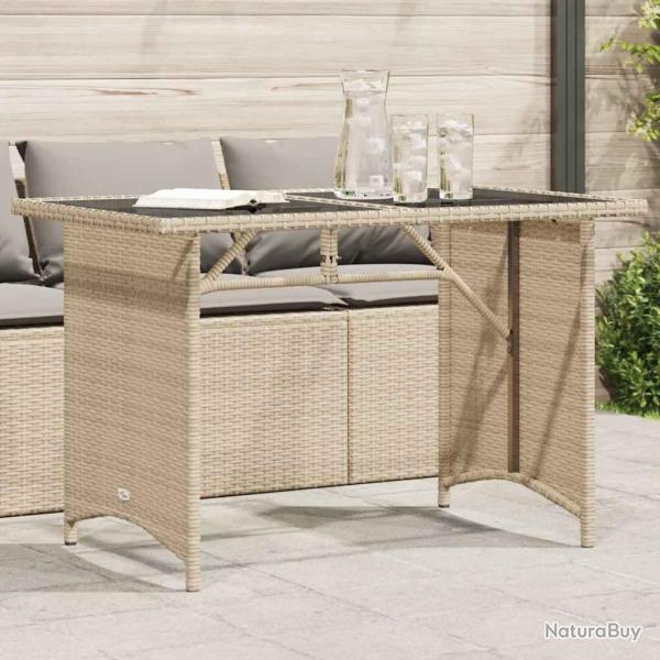 Table de avec dessus en verre beige 110x68x70 cm rotin