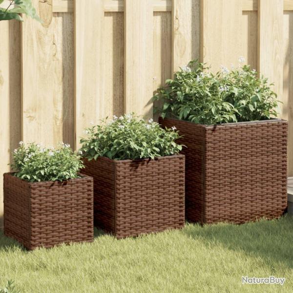 Jardini�res d'ext�rieur 3 pcs marron r�sine tress�e