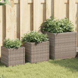 Jardini&egrave;res d'ext&eacute;rieur 3 pcs gris r&eacute;sine tress&eacute;e