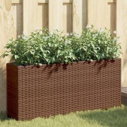 Jardini&egrave;re avec 2 pots marron 90x20x40 cm r&eacute;sine tress&eacute;e