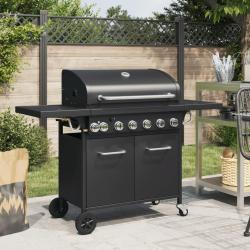 Barbecue gril &agrave; gaz avec 7 br&ucirc;leurs noir acier enduit de poudre