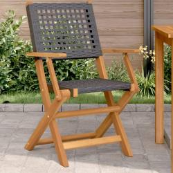 Chaises de lot de 2 noir bois massif d'acacia et rotin