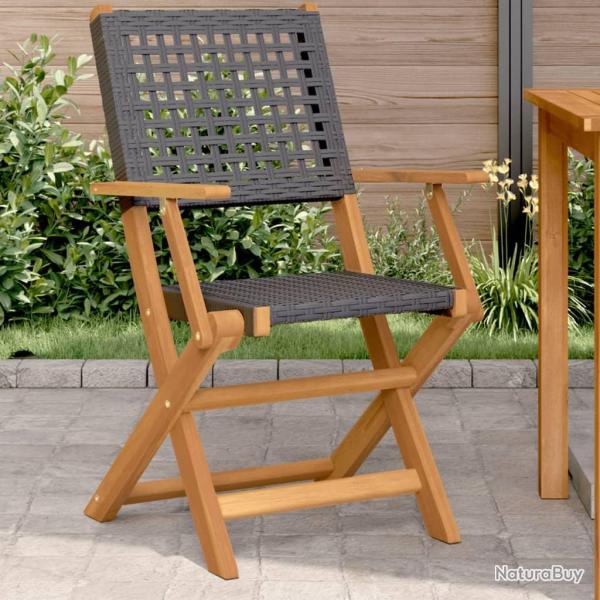 Chaises de lot de 2 noir bois massif d'acacia et rotin