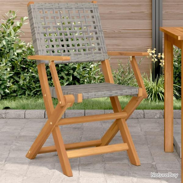 Chaises de lot de 2 gris bois massif d'acacia et rotin