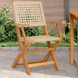 Chaises de lot de 2 beige bois massif d'acacia et rotin