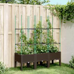 Jardini&egrave;re avec treillis marron 120x40x142,5 cm PP