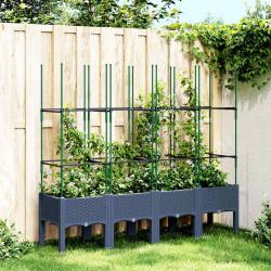 Jardini&egrave;re avec treillis bleu gris 160x40x142,5 cm PP