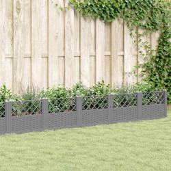 Jardini&egrave;re avec piquets gris clair 363,5x43,5x43,5 cm PP