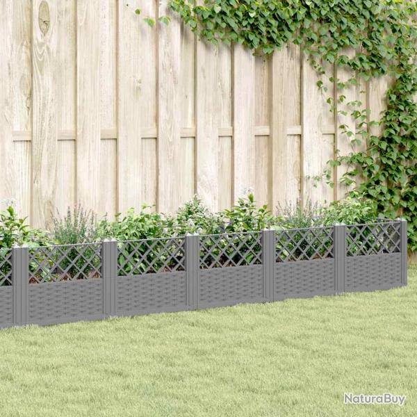 Jardini�re avec piquets gris clair 363,5x43,5x43,5 cm PP