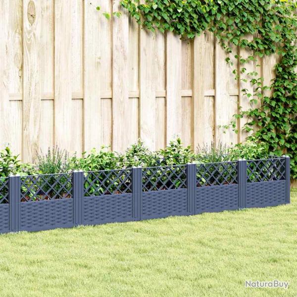 Jardini�re avec piquets bleu gris 363,5x43,5x43,5 cm PP