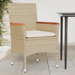 Chaises avec coussins, 2 pi&egrave;ces, en r&eacute;sine tress&eacute;e beige