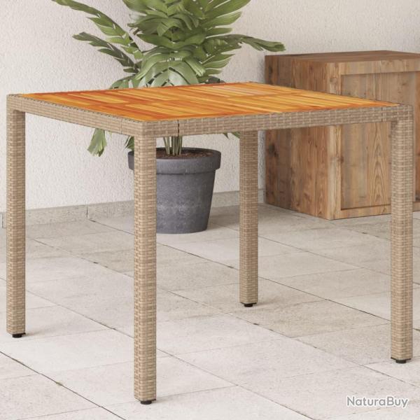 Table de beige 90x90x75 cm r�sine tress�e et bois acacia