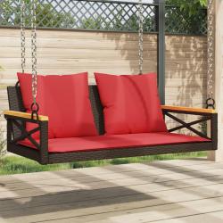 Balancelle avec coussins marron 109x62x40 cm r&eacute;sine tress&eacute;e