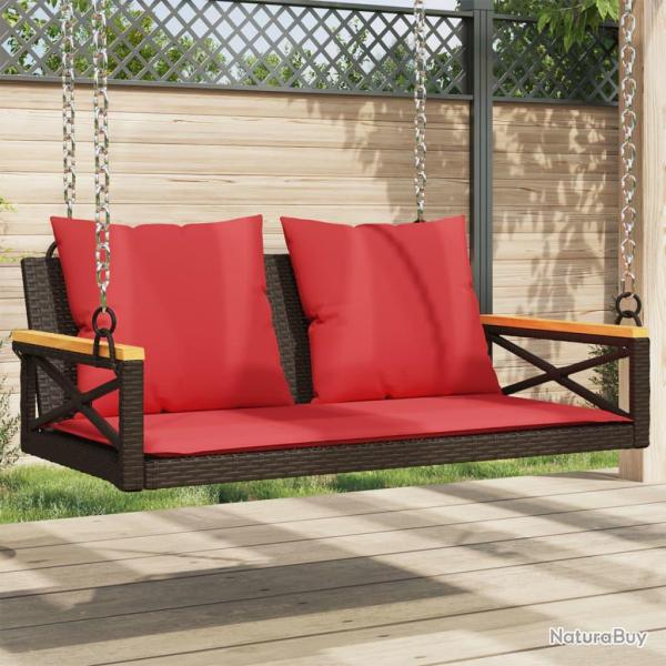 Balancelle avec coussins marron 109x62x40 cm r�sine tress�e