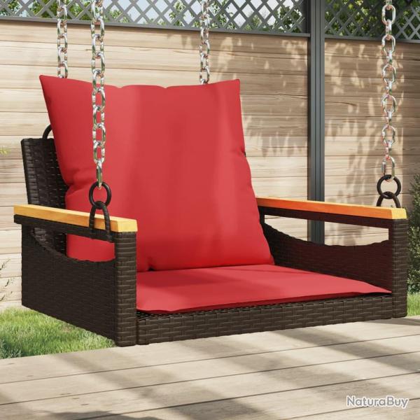 Balancelle avec coussins marron 63x62x40 cm r�sine tress�e