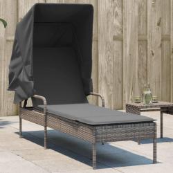Chaise longue avec auvent gris r&eacute;sine tress&eacute;e