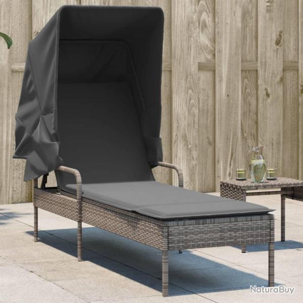 Chaise longue avec auvent gris r�sine tress�e