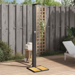 Douche d'ext&eacute;rieur noir 50x55x224 cm r&eacute;sine tress&eacute;e bois acacia