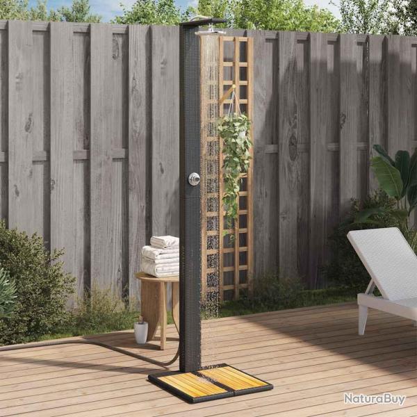 Douche d'ext�rieur noir 50x55x224 cm r�sine tress�e bois acacia
