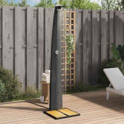Douche d'ext&eacute;rieur noir 55x60x224 cm r&eacute;sine tress&eacute;e bois acacia