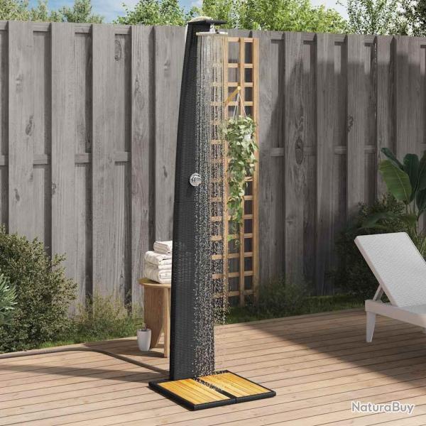 Douche d'ext�rieur noir 55x60x224 cm r�sine tress�e bois acacia