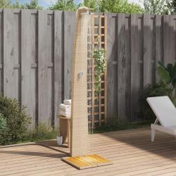 Douche d'ext&eacute;rieur beige 55x60x224cm r&eacute;sine tress&eacute;e bois acacia