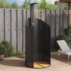 Douche d'ext&eacute;rieur noir 100x100x241,5 cm poly rotin bois acacia