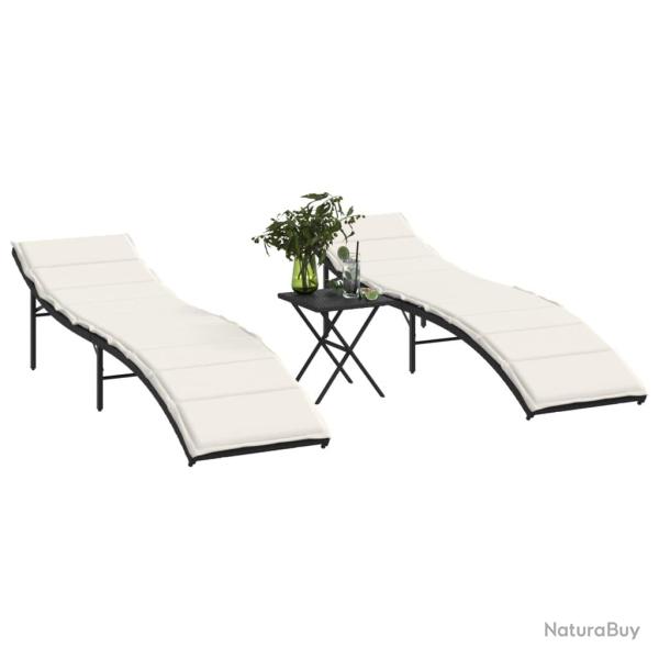 Chaises longues lot de 2 avec table noir r�sine tress�e