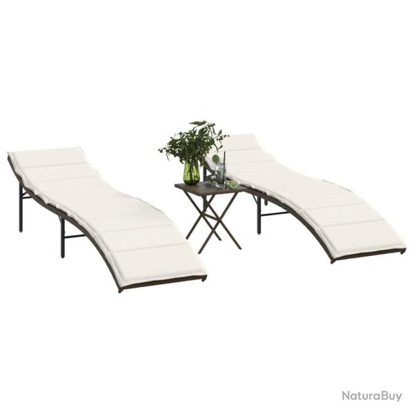 Chaises longues lot de 2 avec table marron r�sine tress�e
