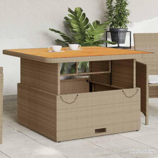 Table de beige 110x110x71 cm r�sine tress�e bois acacia