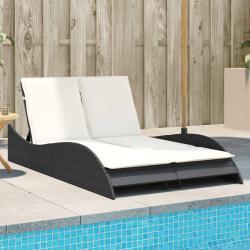 Chaise longue avec coussins noir 114x205x73 cm r&eacute;sine tress&eacute;e