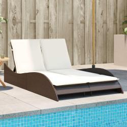 Chaise longue avec coussins marron 114x205x73 cm r&eacute;sine tress&eacute;e