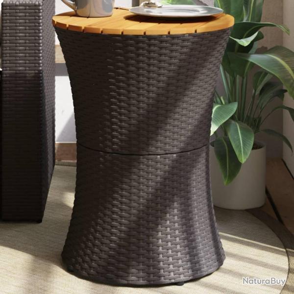 Table d'appoint de forme tambour noir rotin bois massif