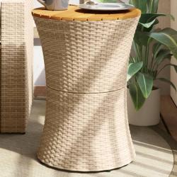 Table d'appoint de forme tambour beige rotin bois massif