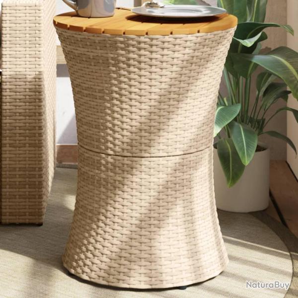 Table d'appoint de forme tambour beige rotin bois massif