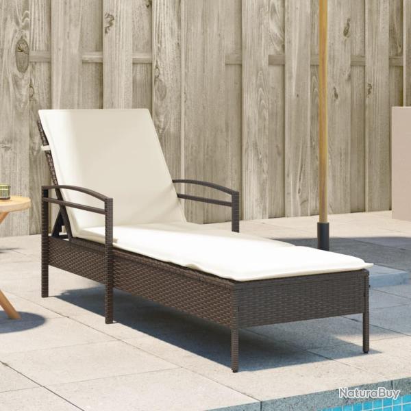 Chaise longue avec coussin marron 63x200x81 cm r�sine tress�e