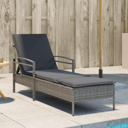 Chaise longue avec coussin gris 63x200x81 cm r&eacute;sine tress&eacute;e