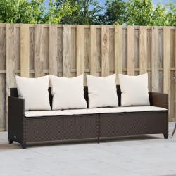 Chaise longue avec coussins marron r&eacute;sine tress&eacute;e