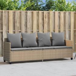 Chaise longue avec coussins beige r&eacute;sine tress&eacute;e