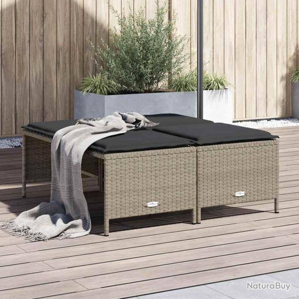 Tabourets de avec coussins lot de 4 gris clair rotin